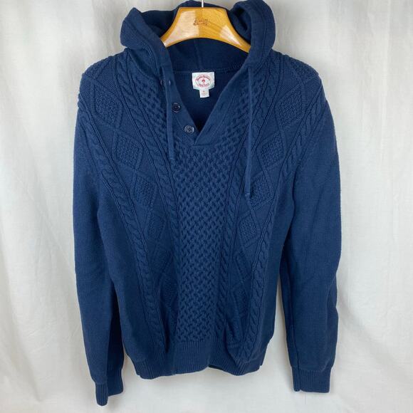 Brooks Brothers Cable Knit Hoodie Sweater Fisherman Nautical Navy Blue XL Men's - Picture 1 of 9